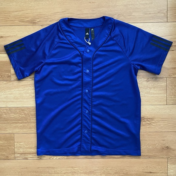 Adidas Three Stripe Blue Mesh Snap Button Baseball Jersey Men's Size M - Picture 1 of 9